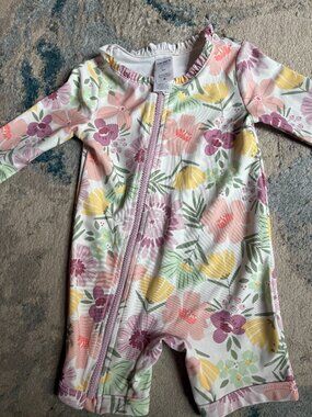 Carters One Piece Floral Baby Girl Rash Ruard Swim Suit Long Sleeve 6 mo